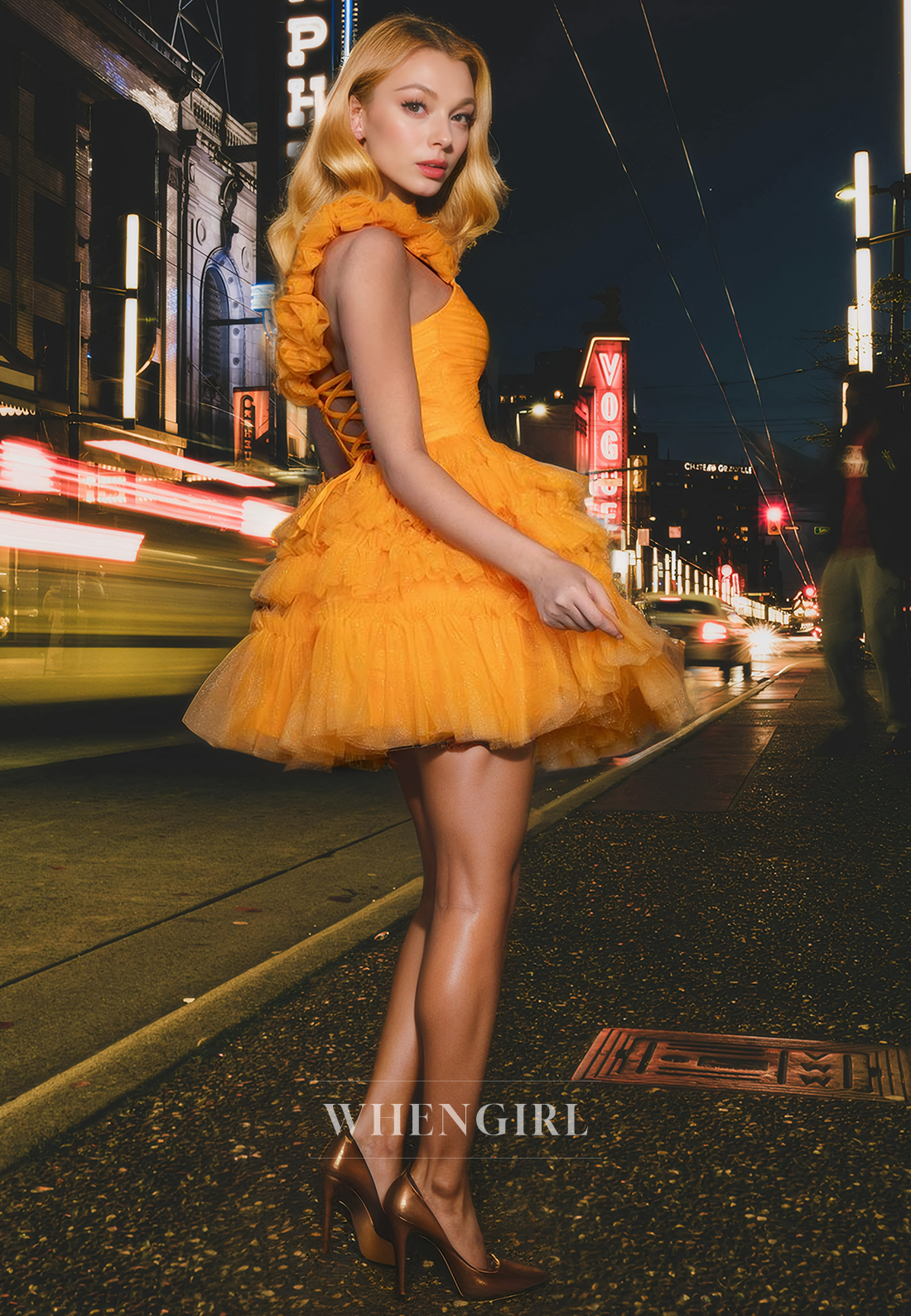 A-Line Strapless Straps Sleeveless Tulle Tiered Pleated Lace Up Homecoming Dress