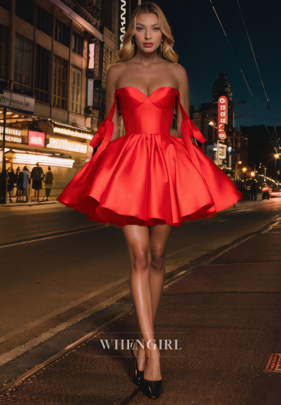 A-Line Strapless Straps Sleeveless Back Zipper Homecoming Drses with Bow Knot