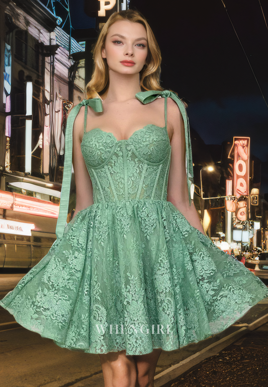 A-Line Strapless Straps Sleeveless Fully Lace Appliques Back Zipper Homecoming Dress