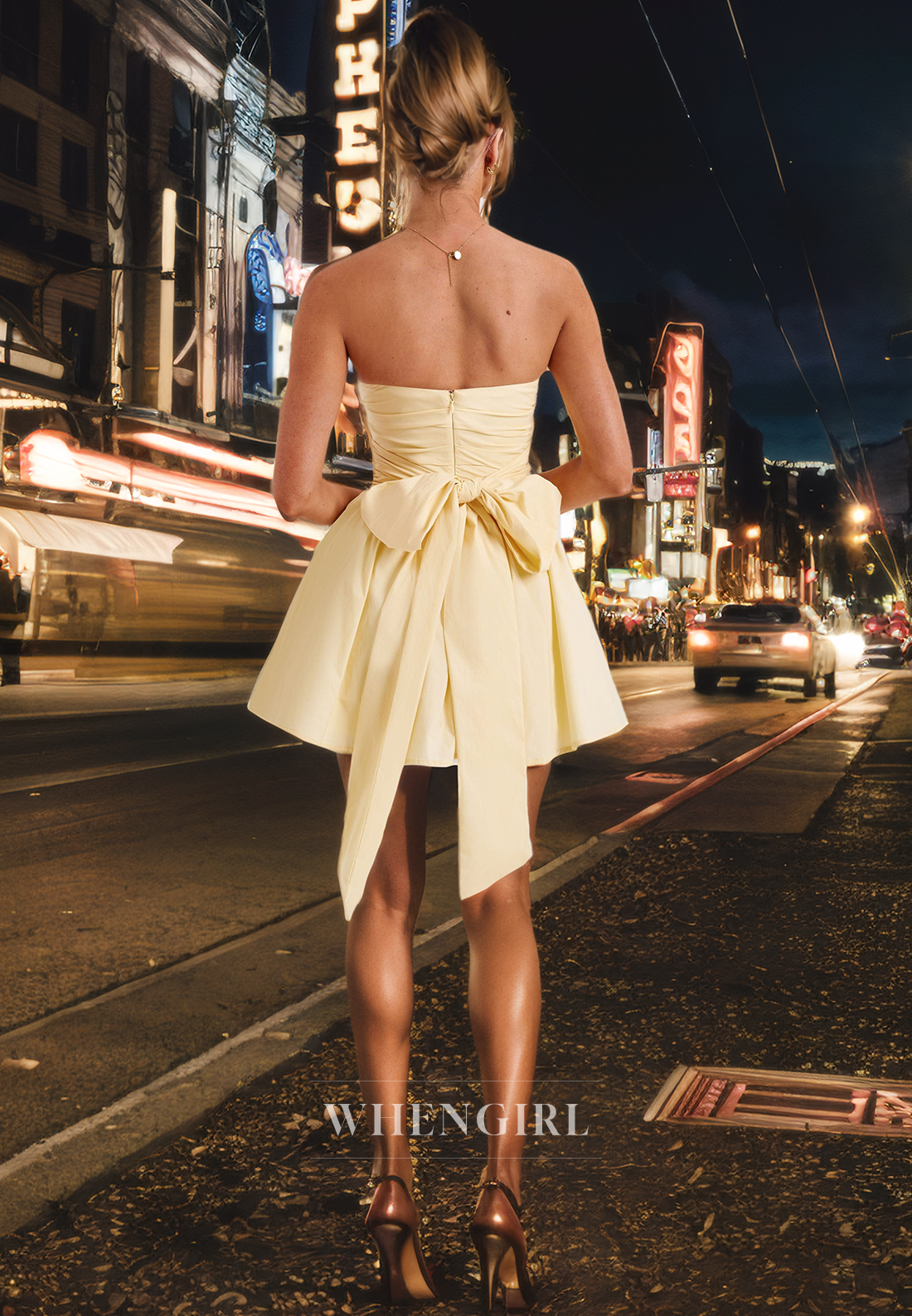 A-Line Strapless Sleeveless Pleated Back Zipper Bow Knot Homecoming Dress