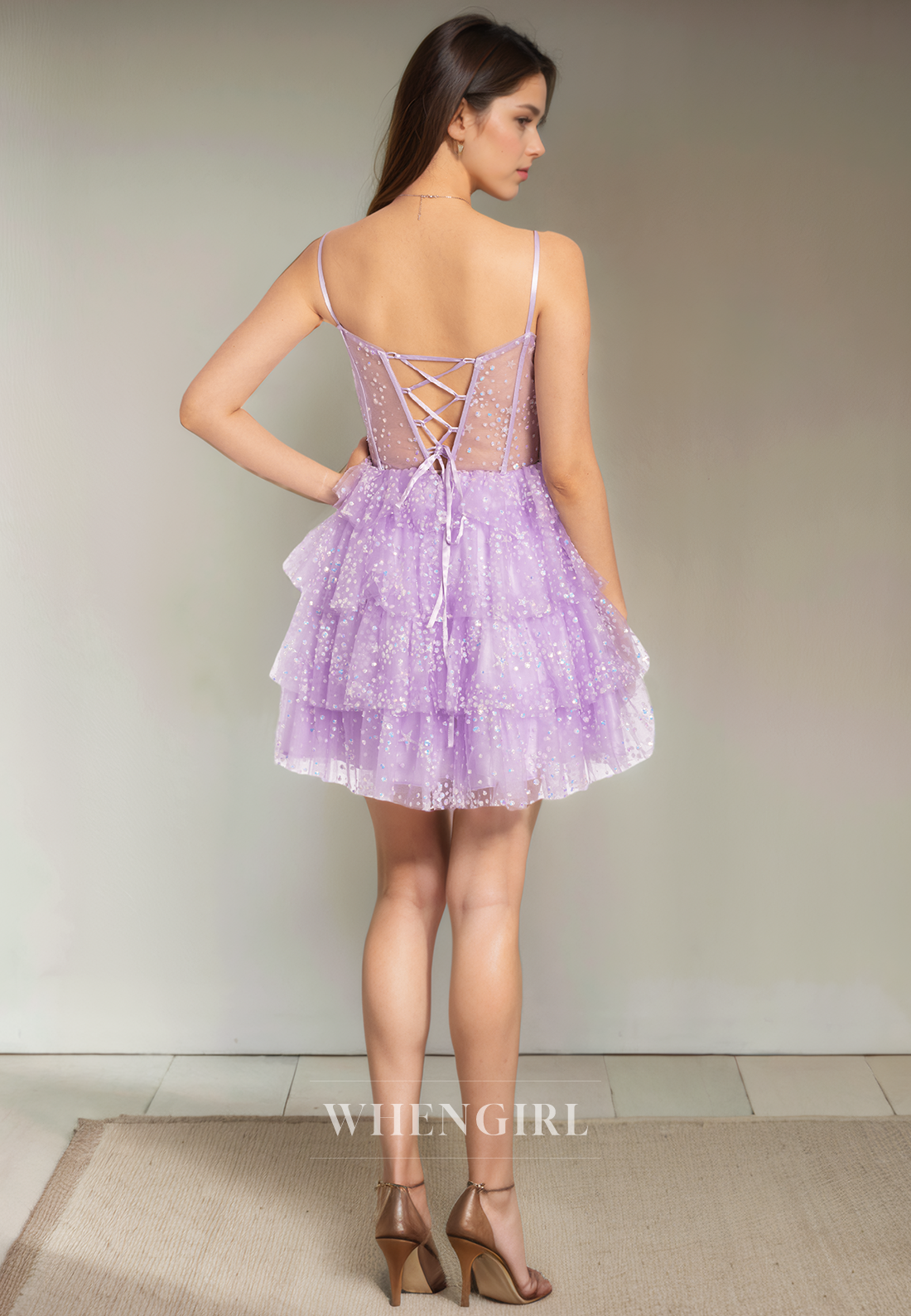 A-Line Strapless Straps Sleeveless Tulle Tiered Criss Cross Straps Homecoming Dress