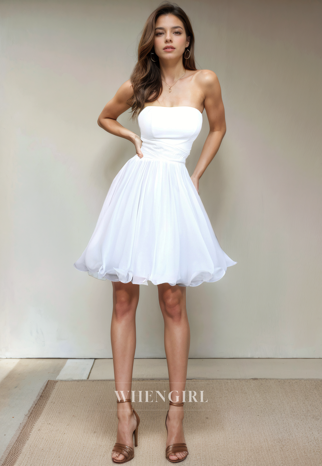A-Line Strapless Sleeveless Pleated Ruffles Short Homecoming Dress