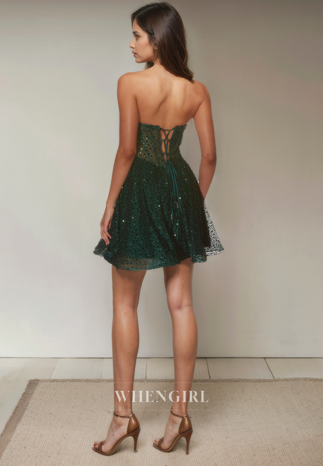 A-Line Strapless Sleeveless Fully Sequins Criss Cross Straps Homecoming Dress