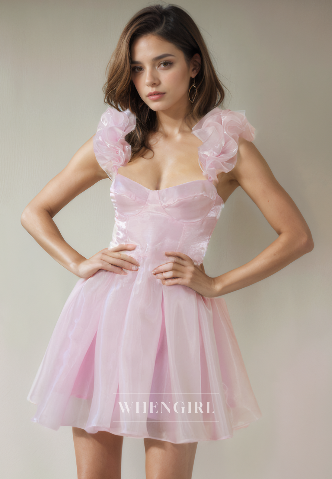A-Line Sweetheart Neck Straps Sleeveless Ruffles Back Zipper Homecoming Dress