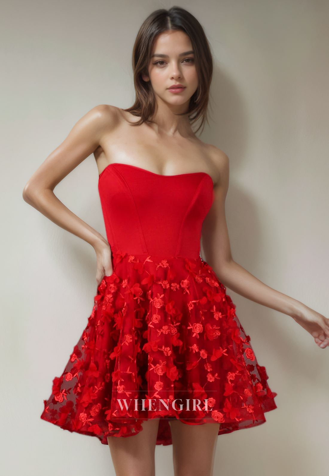A-Line Strapless Sleeveless Appliques Criss Cross Straps Homecoming Dress
