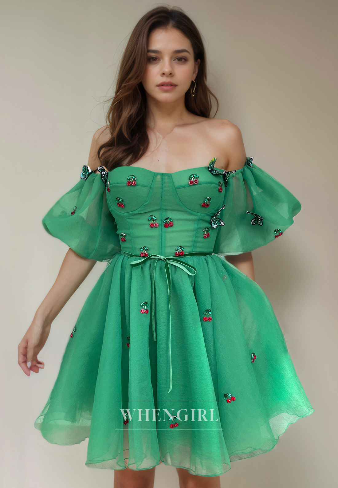 A-Line Off Shoulder Half LanternSleeves Back Zipper Homecoming Dress