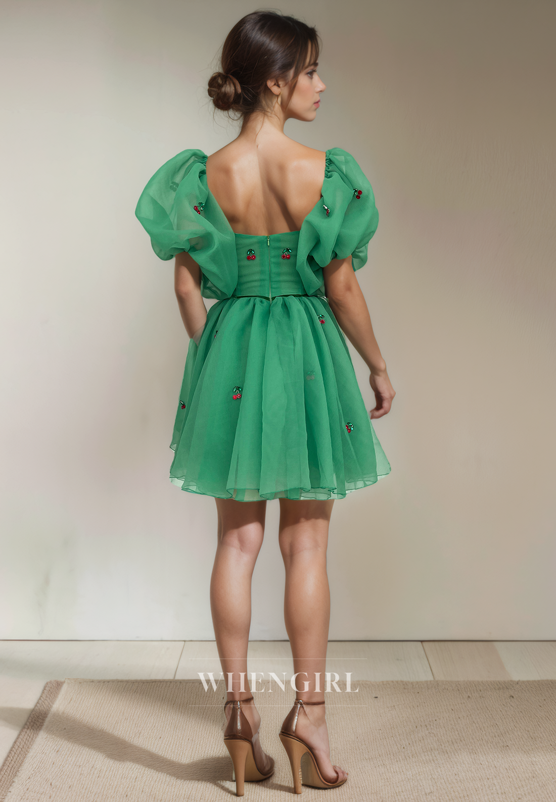 A-Line Off Shoulder Half LanternSleeves Back Zipper Homecoming Dress
