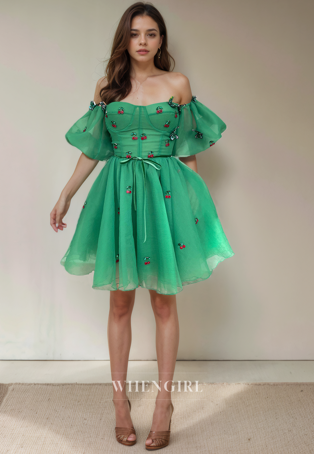 A-Line Off Shoulder Half LanternSleeves Back Zipper Homecoming Dress