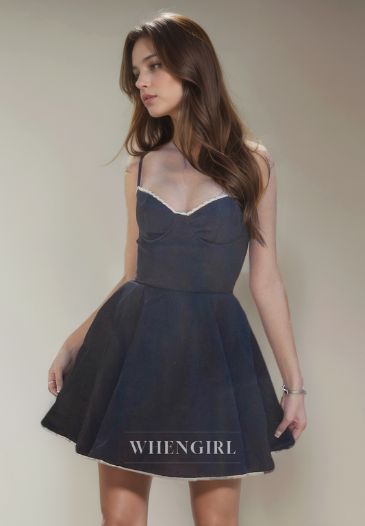 A-Line Strapless Straps Sleeveless Black Short Homecoming Dress
