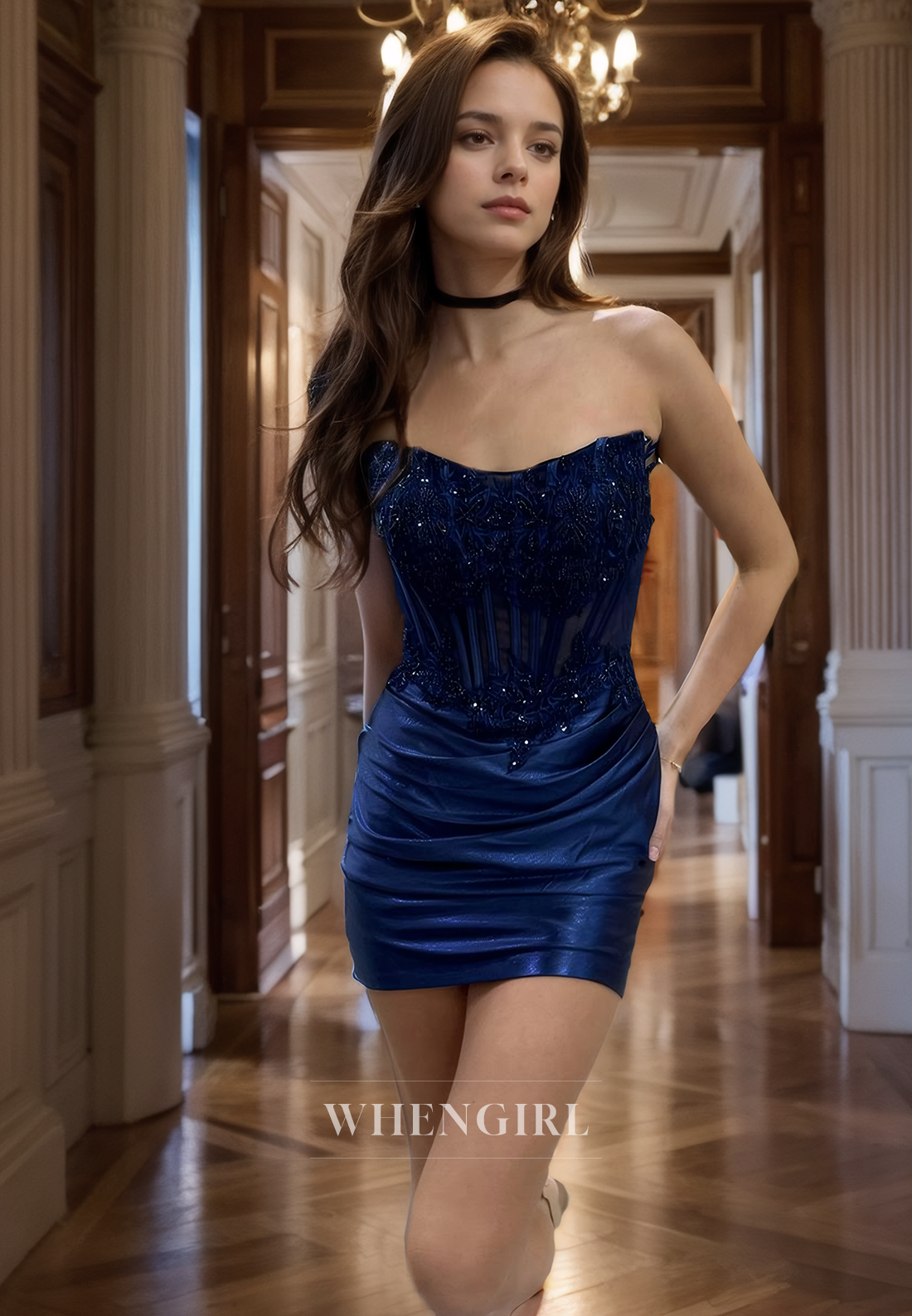 Sheath Strapless Sleeveless Lace Beaded Pleated Back Zipper Homecoming Dress