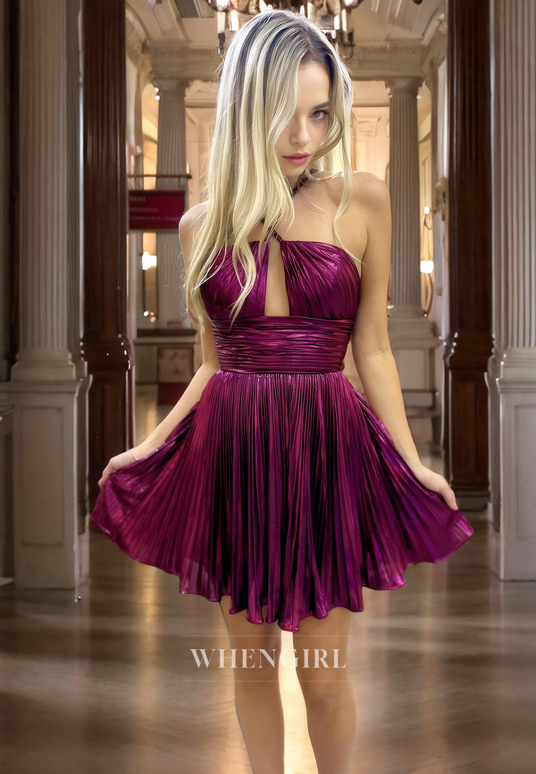 A-Line Halter Sleeveless Pleated Short Homecoming Dress