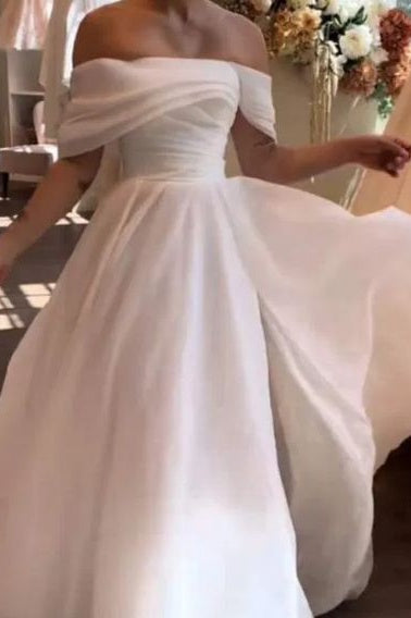 A-Line Off The Shoulder Organza Bridal Gown With Slit