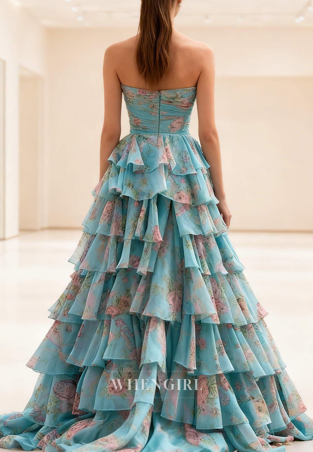 A-Line Multi Tiered Ruffles Sweetheart 3D Flower Side Slit Prom Dress