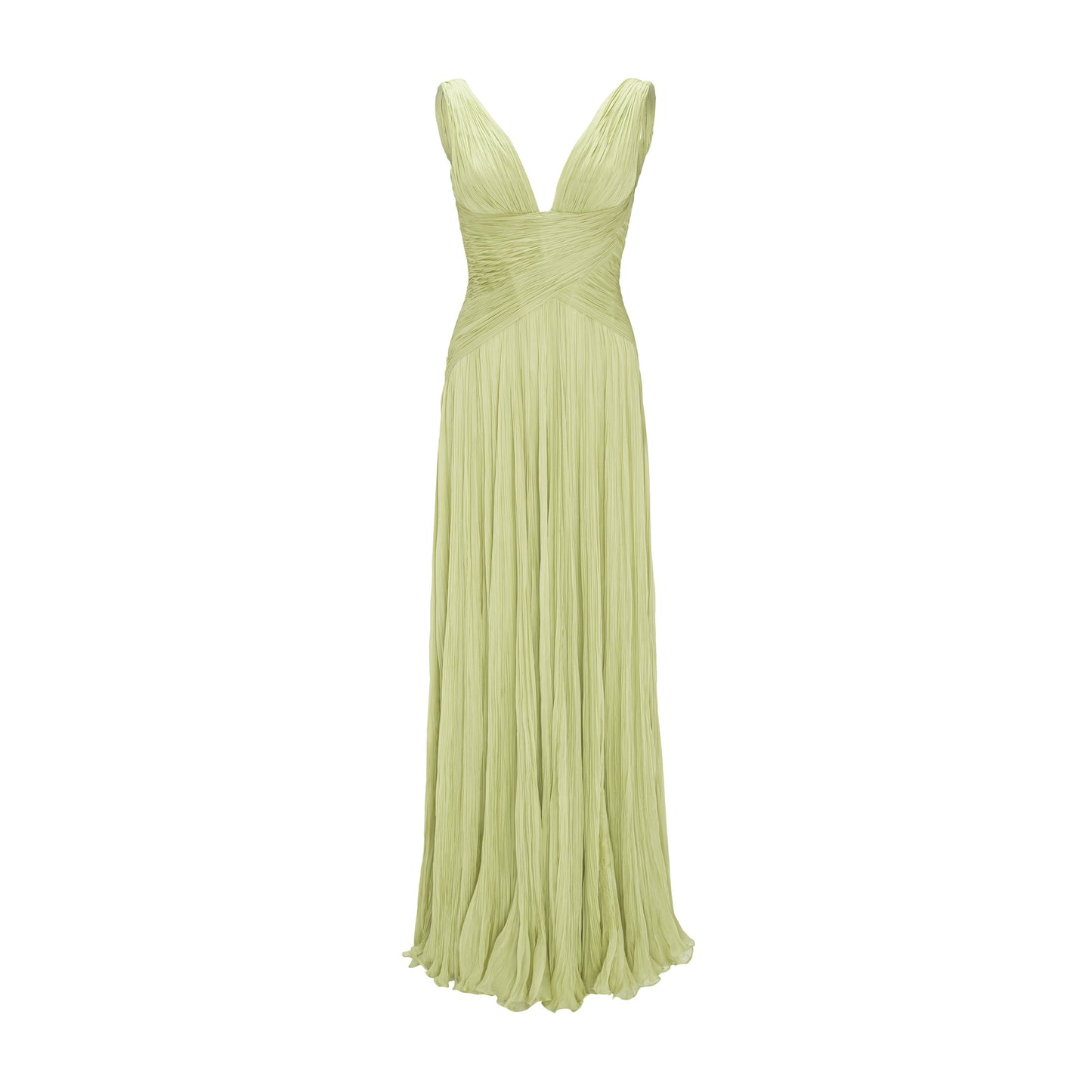 Lettuce Hem Pleated V Neck Sleeveless A-Line Formal Gown