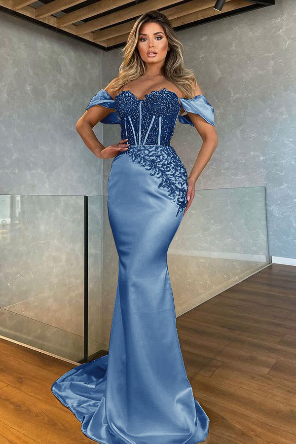 Stunning White Sweetheart Off the Shoulder Mermaid Evening Dress With Appliques