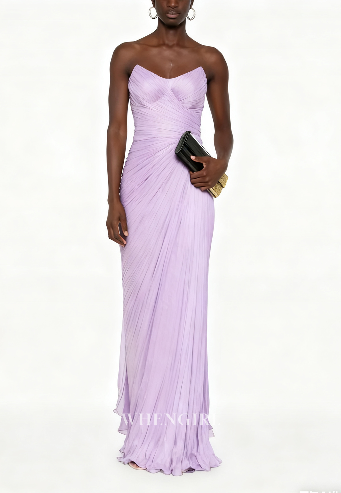 Scoop Neck Sleevelss Strapless Pleated Long Formal Evening Dress