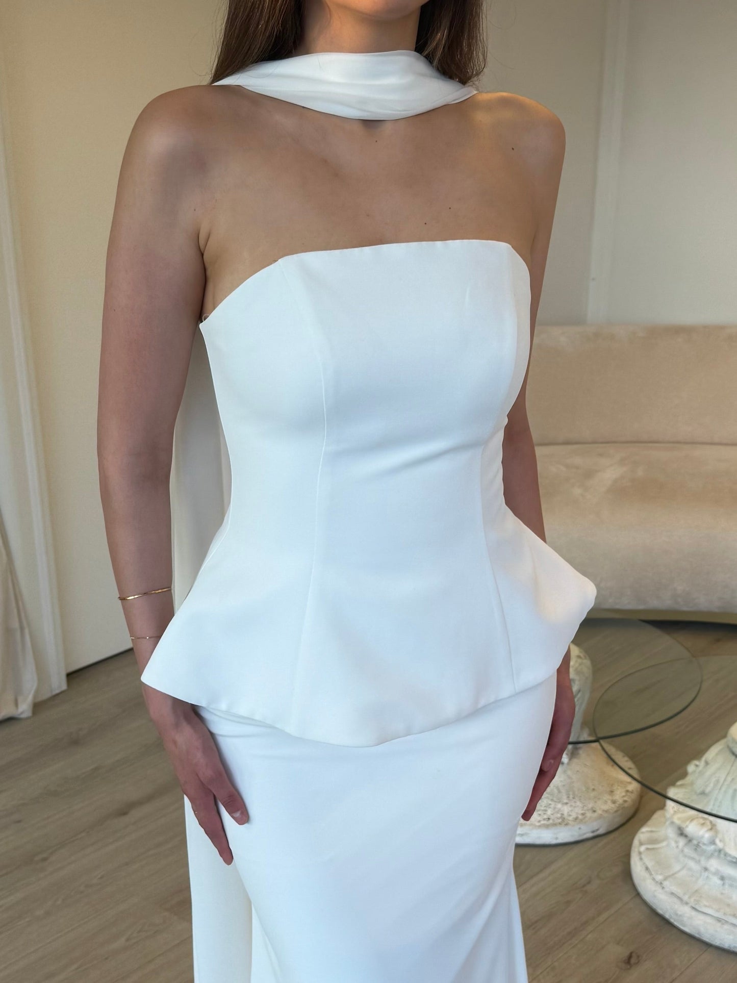 Sheath Tube Top Sleeveless Simple Wedding Dress with Scarf