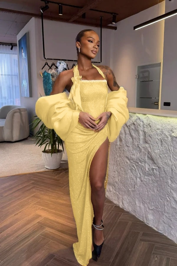 Dark Green Halter Prom Dress Sleeveless Pleated with Rhinestone