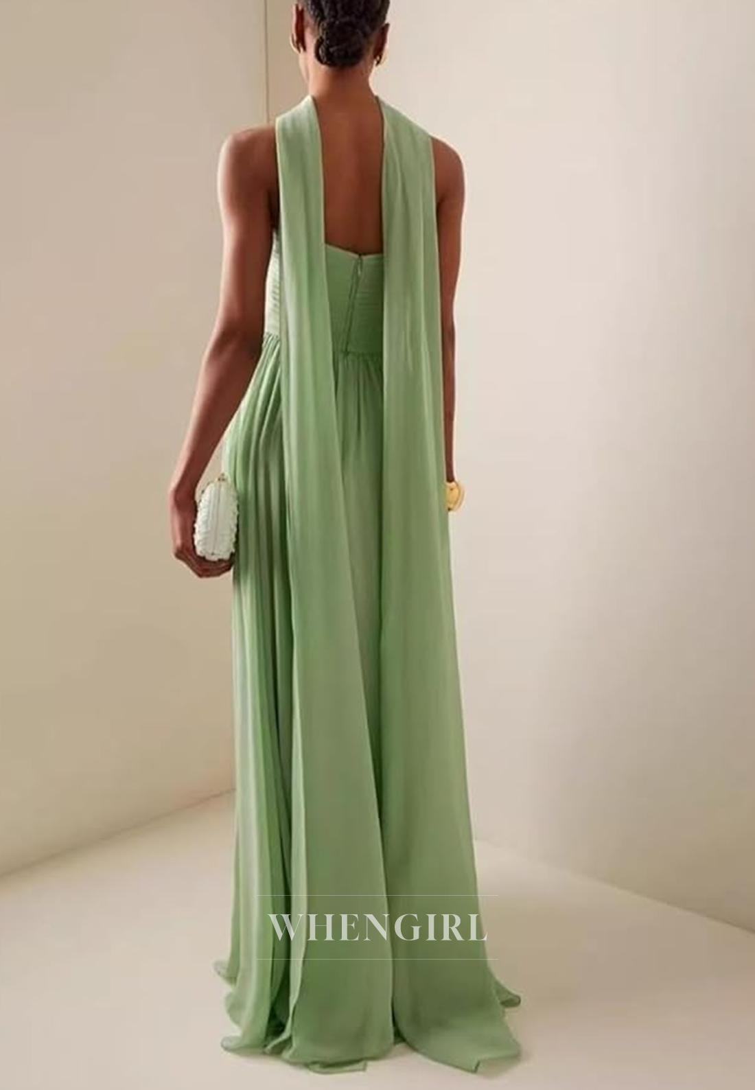 Green Tube Top Sleeveless Back Zipper Sheath Formal Dress Party Gown with Scarf