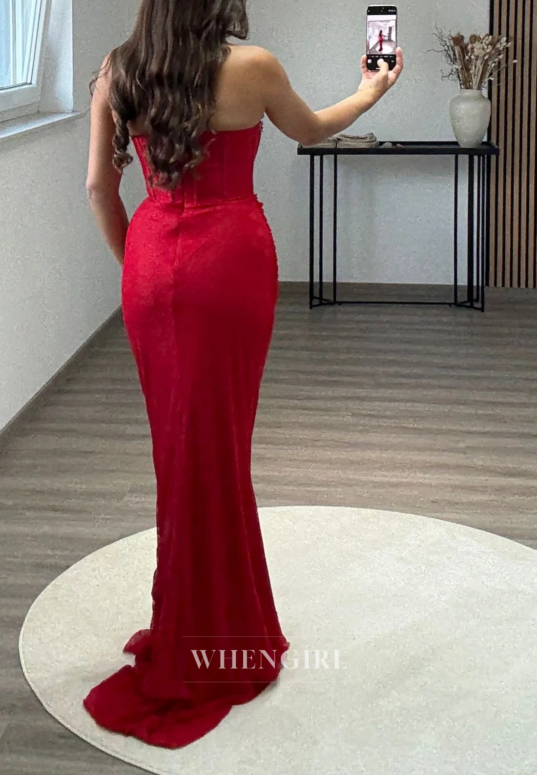 Strapless Beaded Pleated Sheath Long Lace Formal Evening Gown with Gloves