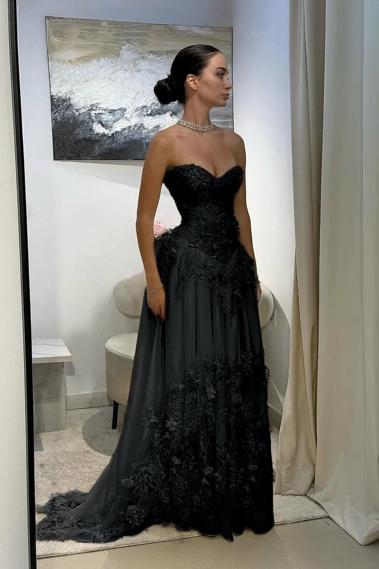 Strapless Sweetheart Prom Dress Pleated with Applique