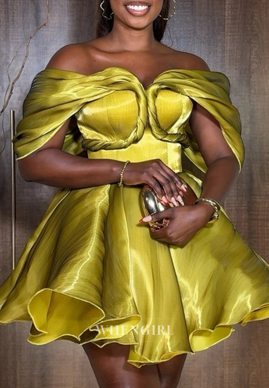 Asymmetrical Neck Off Shoulder Pleated A-Line Homecoming Dress