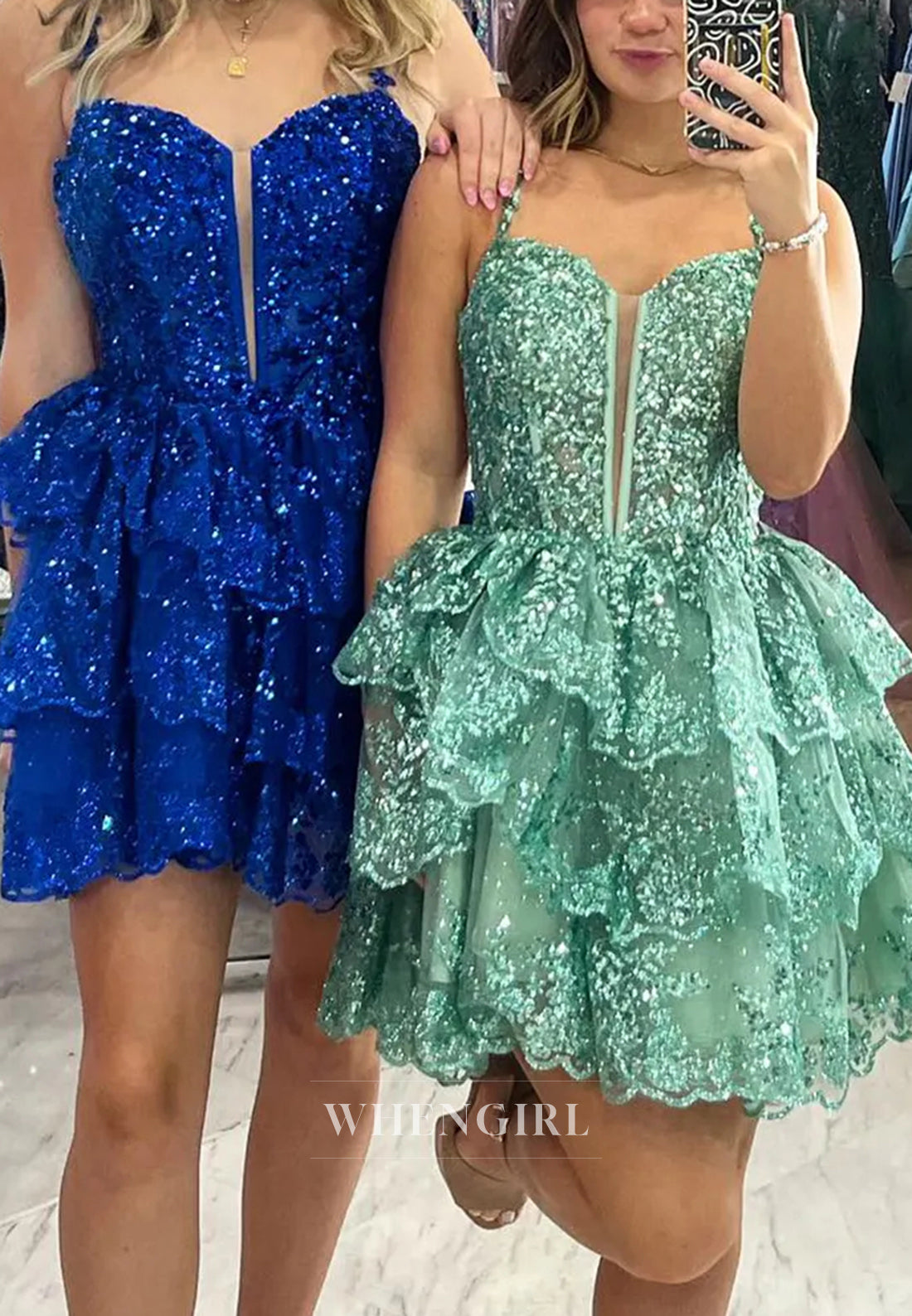 A-Line V Neck Sleeveless Beaded Multi Tiered Short Strapless Homecoming Dress