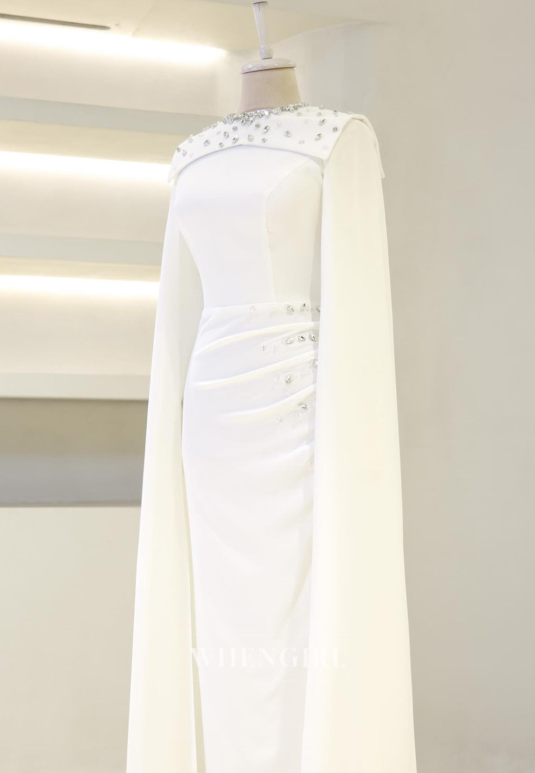 Sheath Rhinestones Beading Bateau Neck Pleated Long Sleeves Long Formal Evening Dress