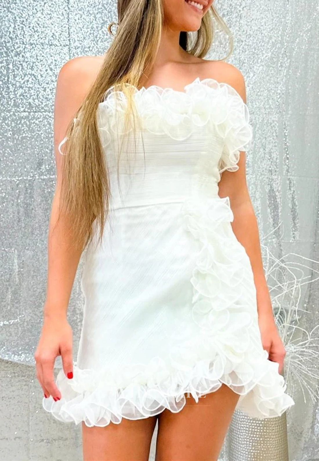 White Tube Top Sleeveless Ruffles Sheath Short Homecoming Dress