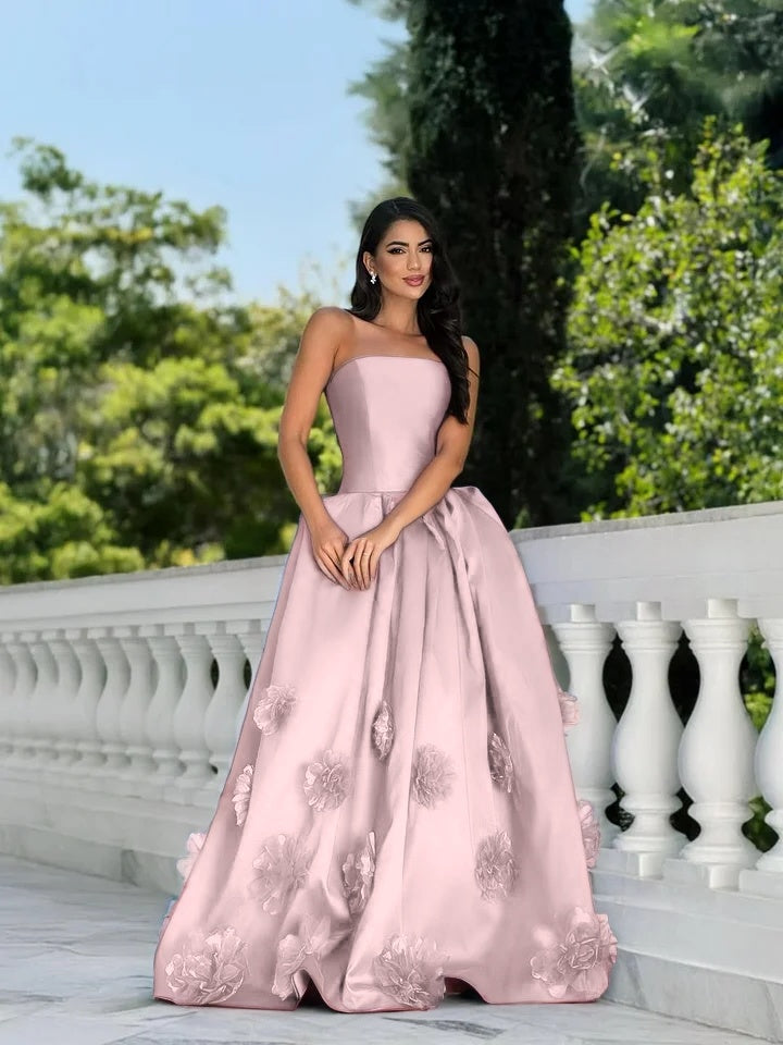 Handmade Flower Royal Blue Graceful Straight Across Sleeveless Prom Dress