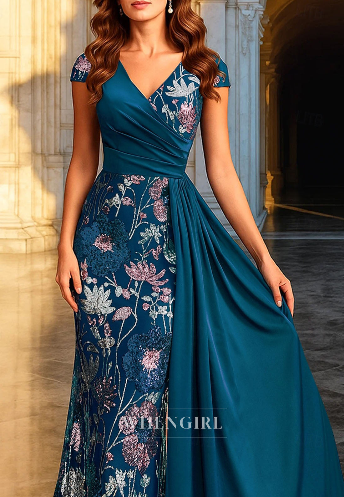 A-Line V Neck Elegant Vintage Luxurious Polyester Mother of the Bride Dress