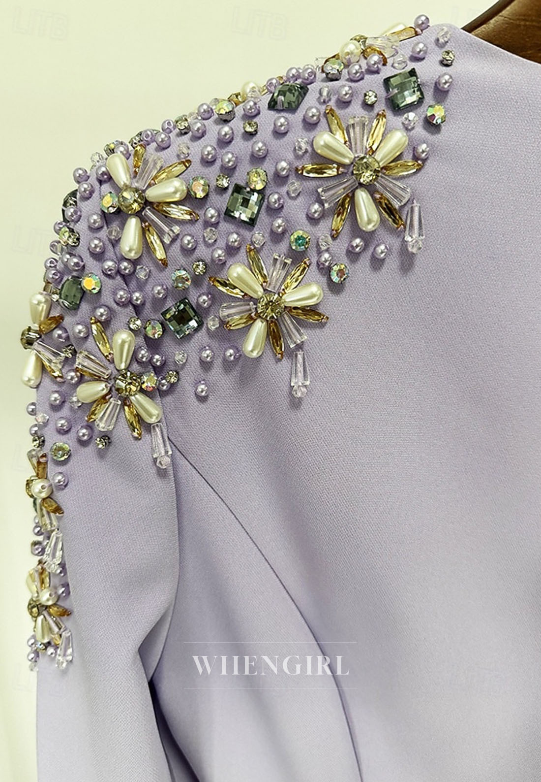 Jumpsuit V Neck Long Sleeves Beaded Lilac Mother of the Bride Dress