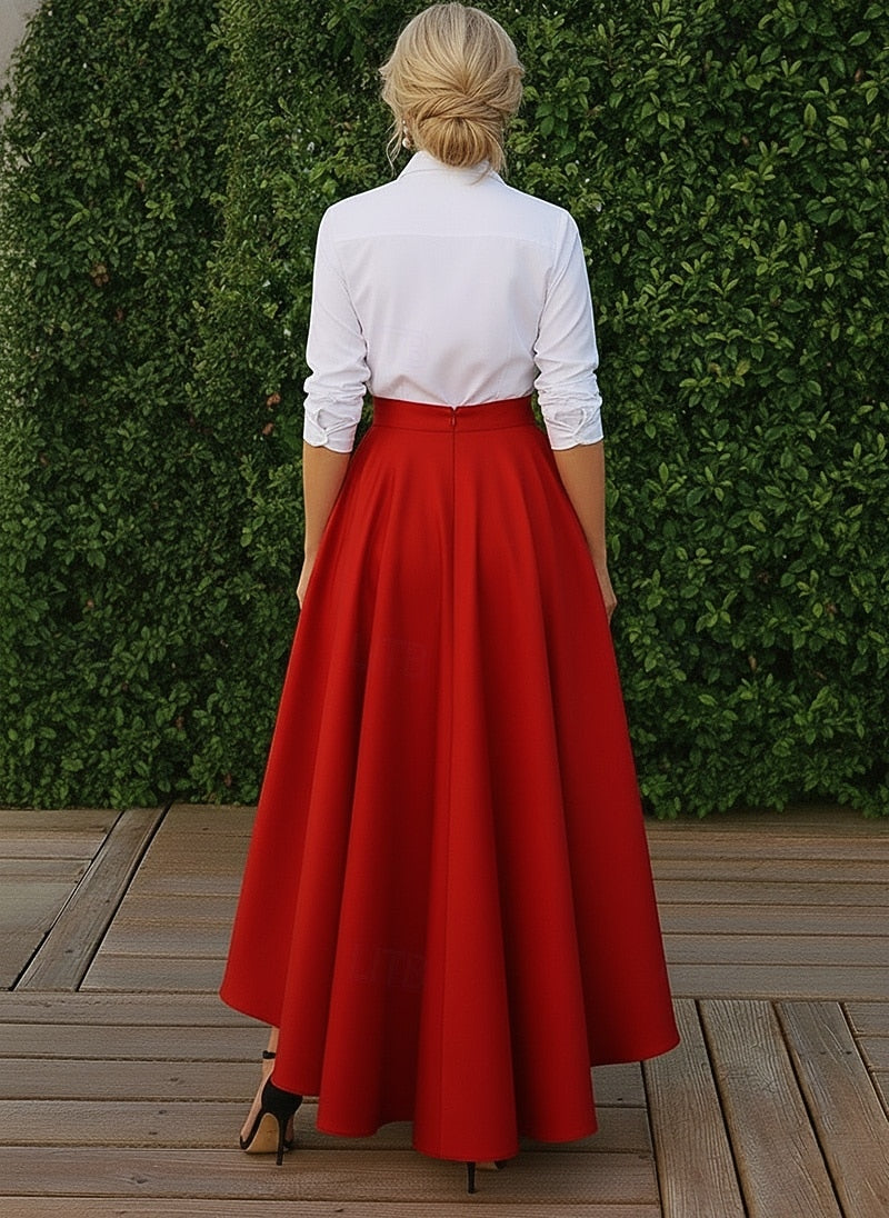 A-Line High Low Half Sleeves V Neck Mother of the Bride Dress