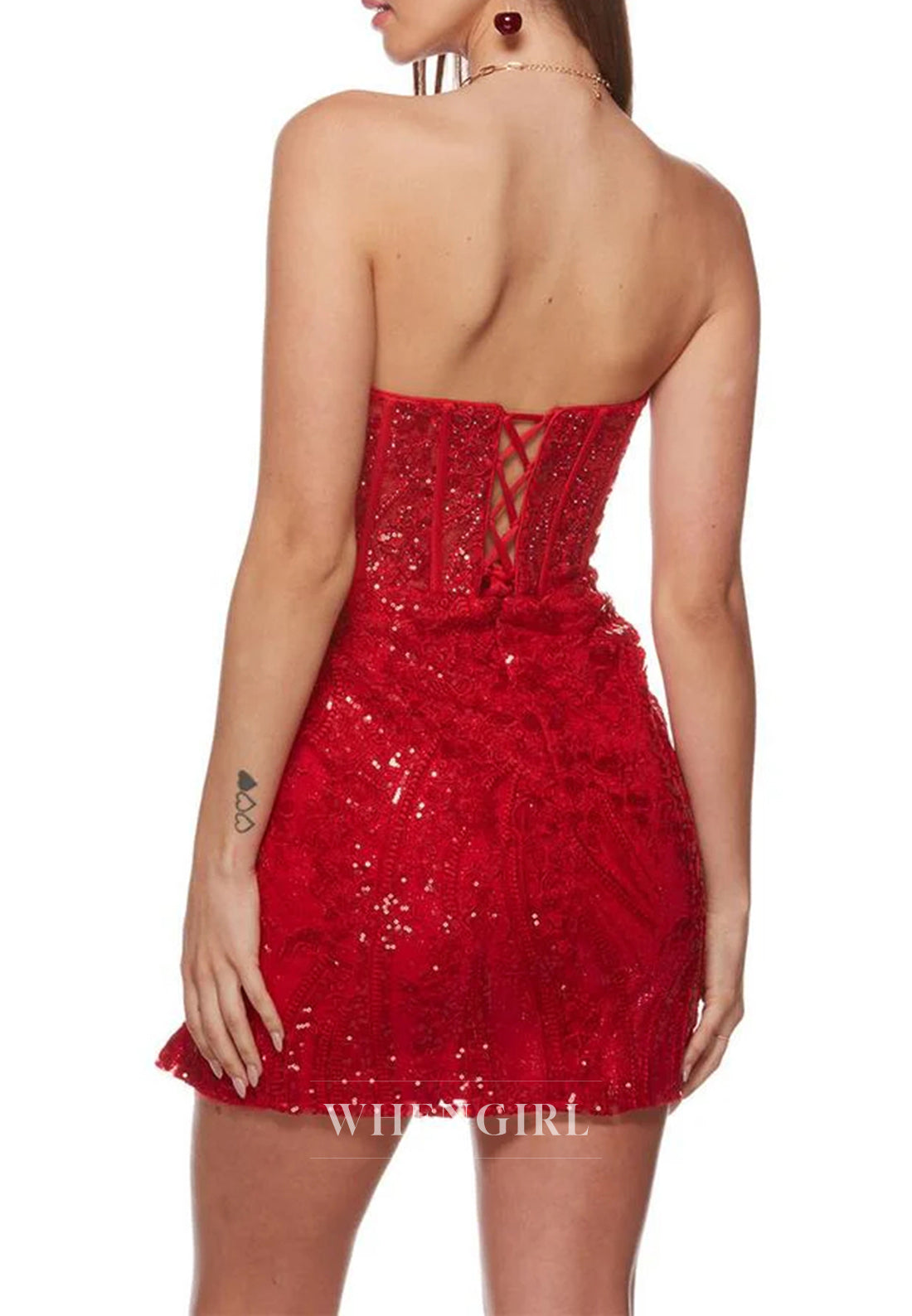 Tube Top Side Slit Strapless Sequins Beading Corset Homecoming Dress