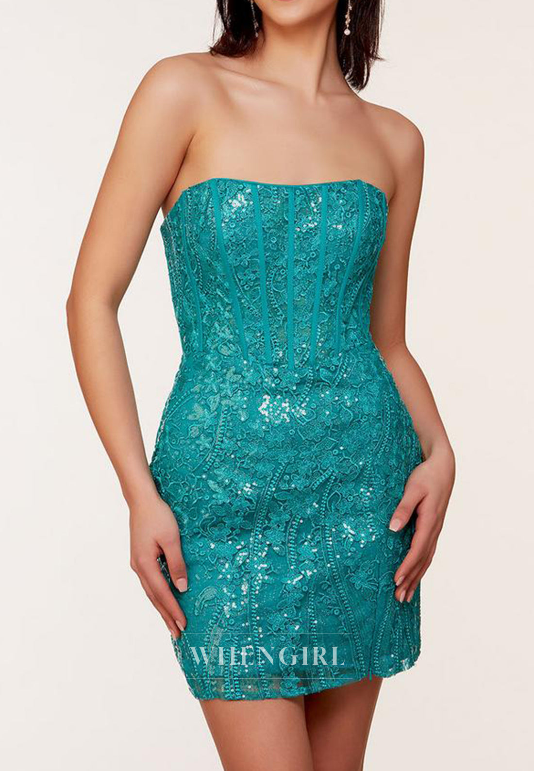 Tube Top Side Slit Strapless Sequins Beading Corset Homecoming Dress