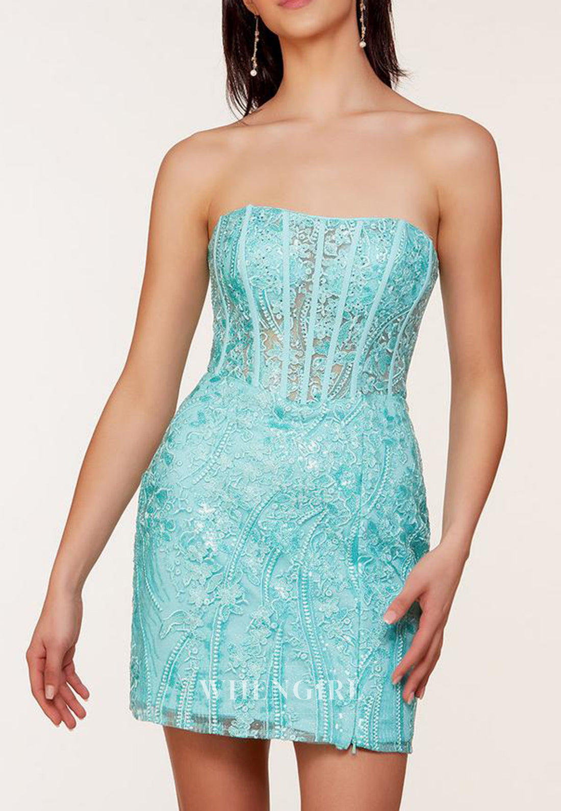 Tube Top Side Slit Strapless Sequins Beading Corset Homecoming Dress