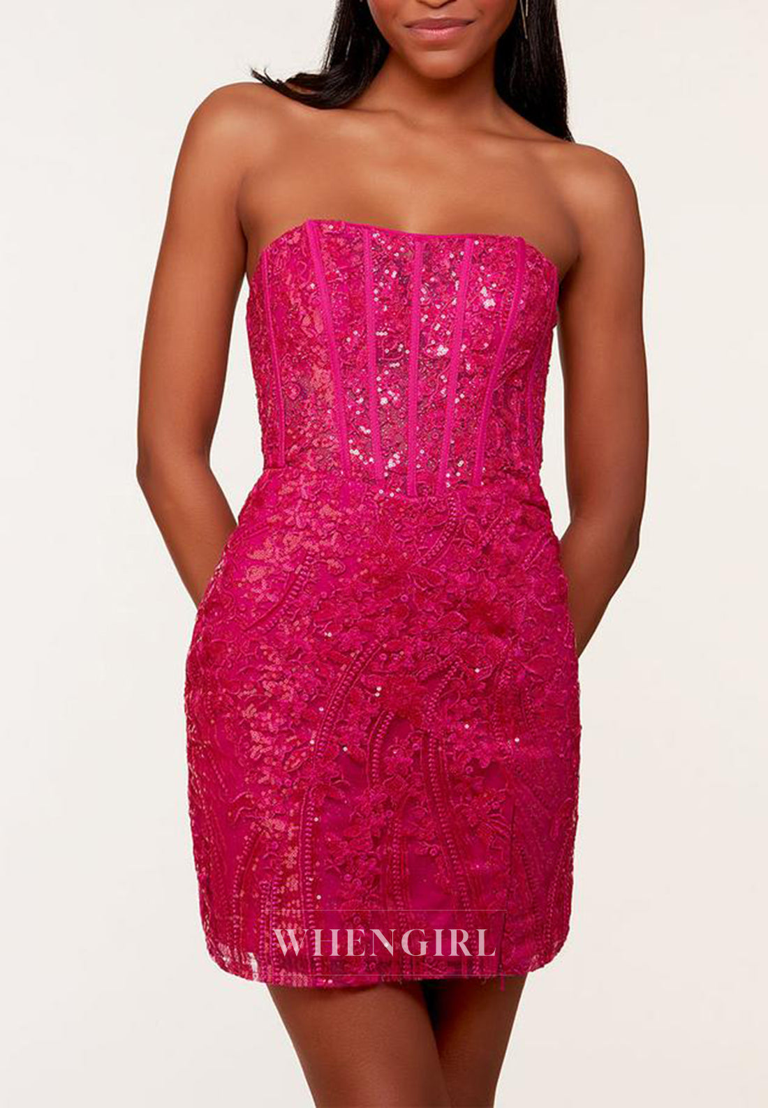 Tube Top Side Slit Strapless Sequins Beading Corset Homecoming Dress