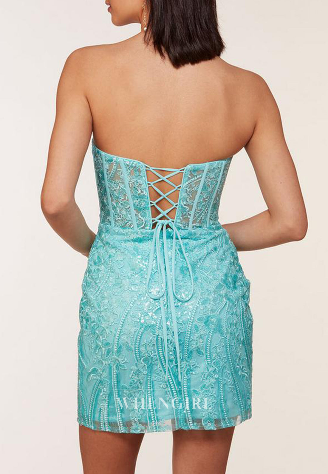 Tube Top Side Slit Strapless Sequins Beading Corset Homecoming Dress