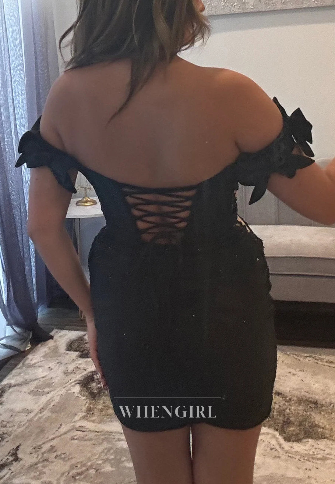 Off Shoulder Bowknot Beaded Embroidery Lace Up Sheath Short Homecoming Dress