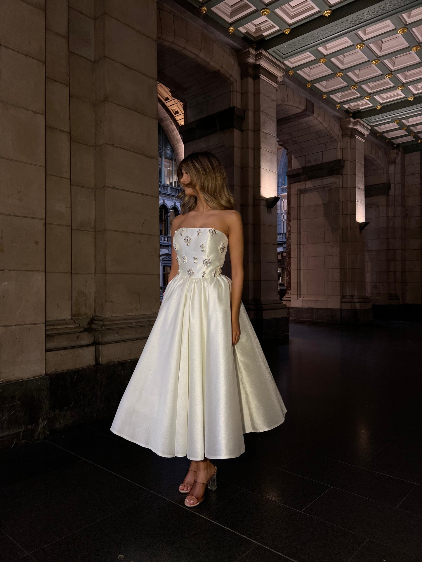 Tube Top Sleeveless Beaded Satin A-Line Wedding Dress