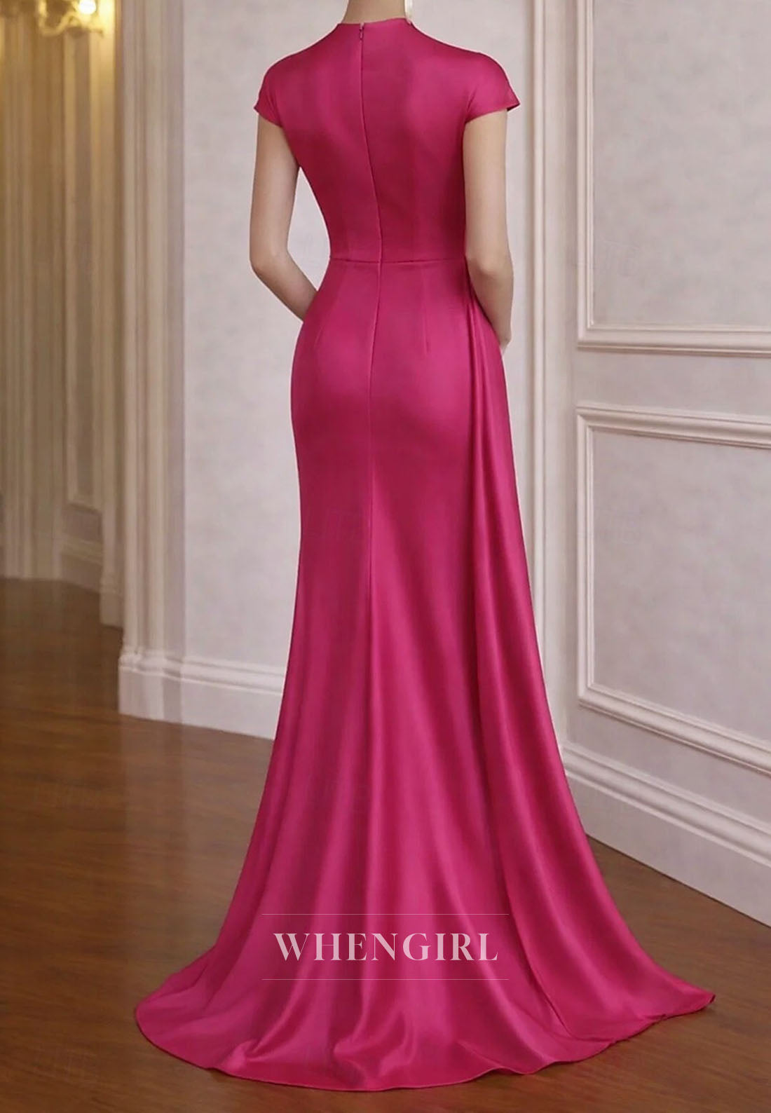 V Neck Cap Sleeves Flowers Trumpet Mother of the Bride Dress