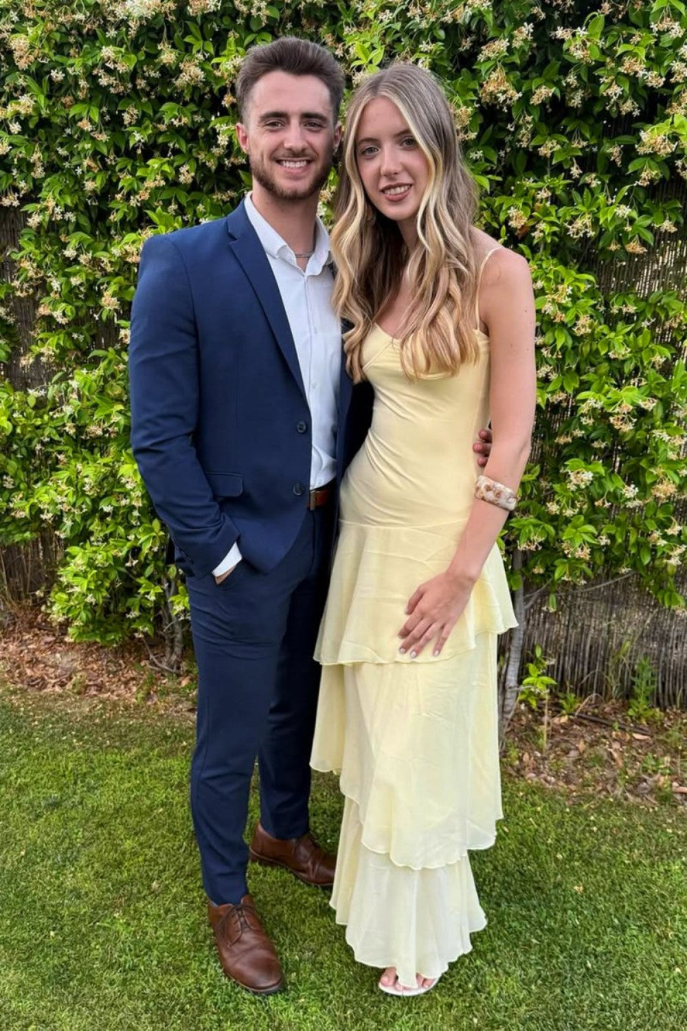 Beautiful A Line Spaghetti Straps Yellow Long Prom Dress with Ruffles