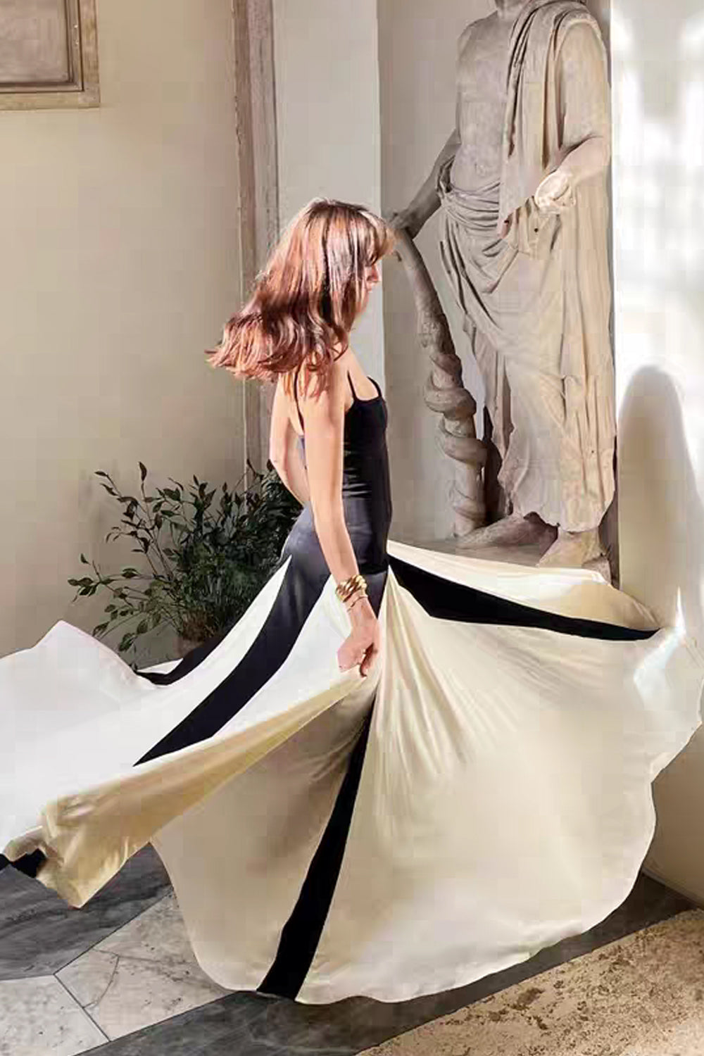 Black And White Charming A-line Spaghetti Strap Dress