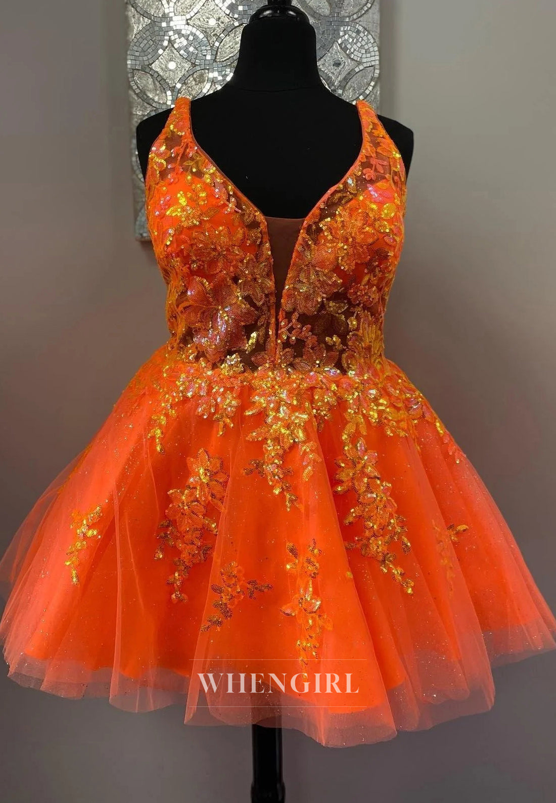A-Line V Neck Regular Straps Sleeveless Sequins Beading Short Homecoming Dress