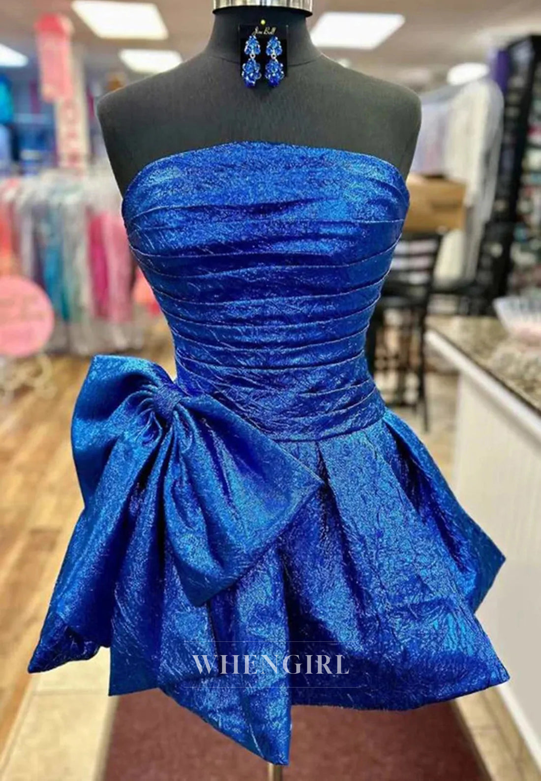 Strapless Pleated Sleeveless A-Line Short Homecoming Dress With Bow