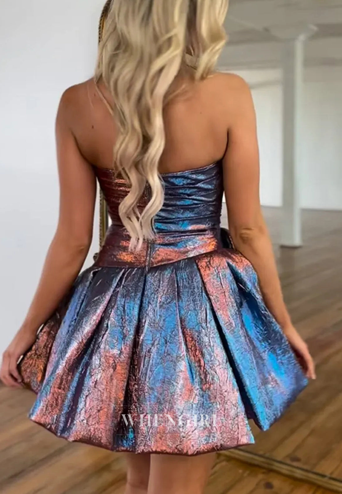 Strapless Pleated Sleeveless A-Line Short Homecoming Dress With Bow