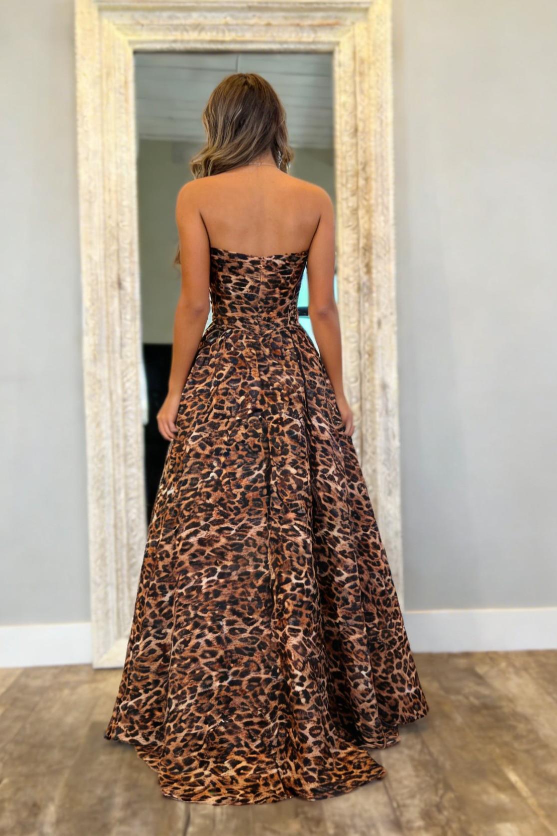 Bold Leopard Print Sweetheart A-Line Prom Dress with Corset Bodice
