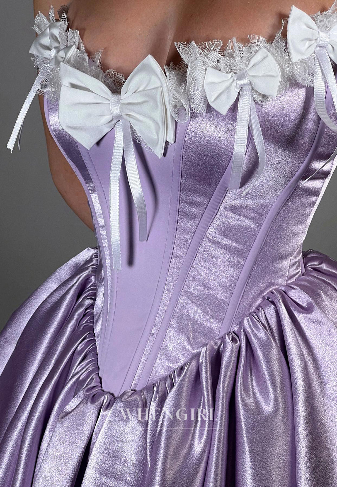 Lilac V Neck Bowknots Sleeveless Ruffles A-Line Short Homecoming Dress with Gloves
