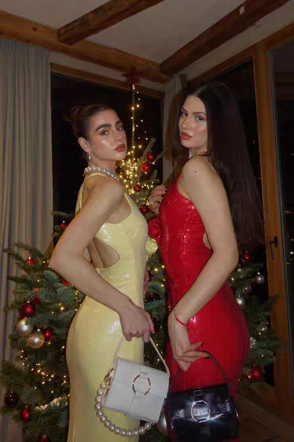 Christmas Red Sequin Criss-cross Open Back Mermaid Shiny Prom Dress