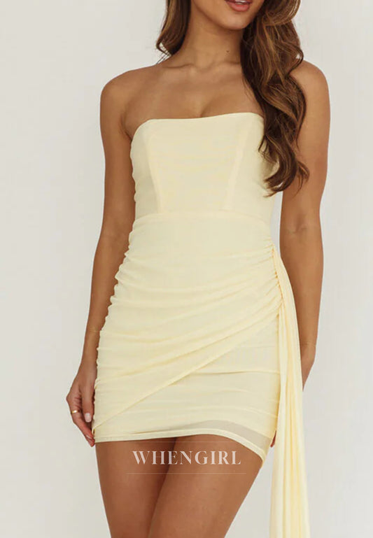 Yellow Tube Top Sleeveless Sheath Back Zipper Short Homecoming Dress